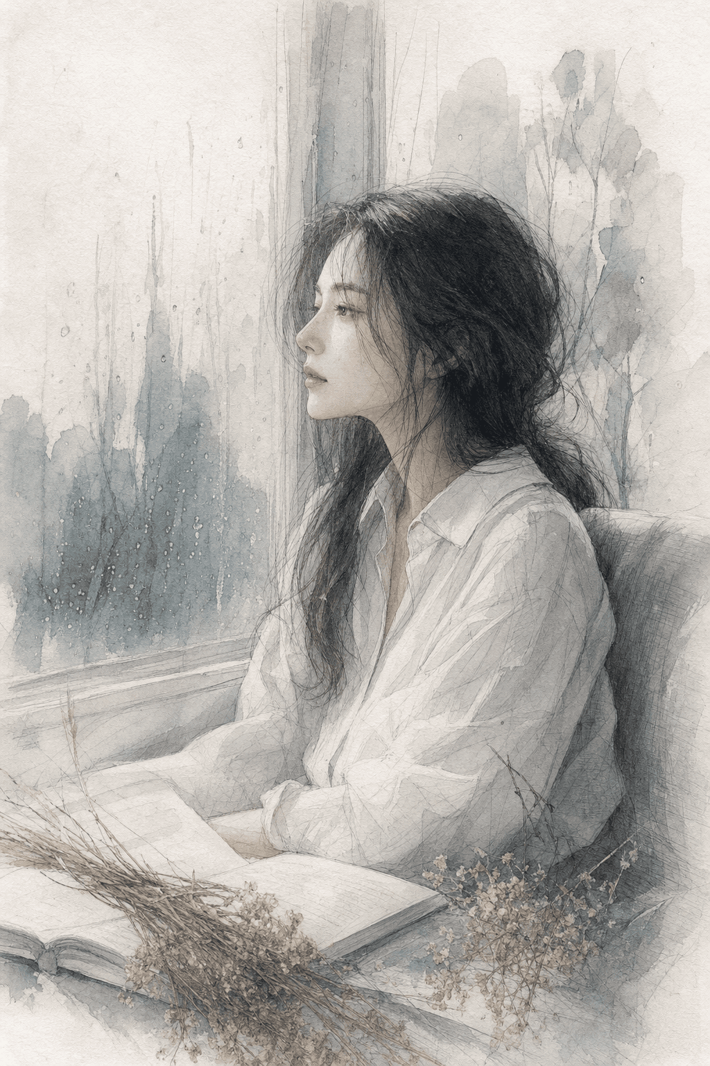 意境素描手绘美女 灵感图片